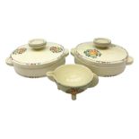 Two A J Wilkinson Honeyglaze Odilon shaped tureens and covers