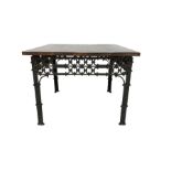 Hardwood and wrought metal coffee or occasional table