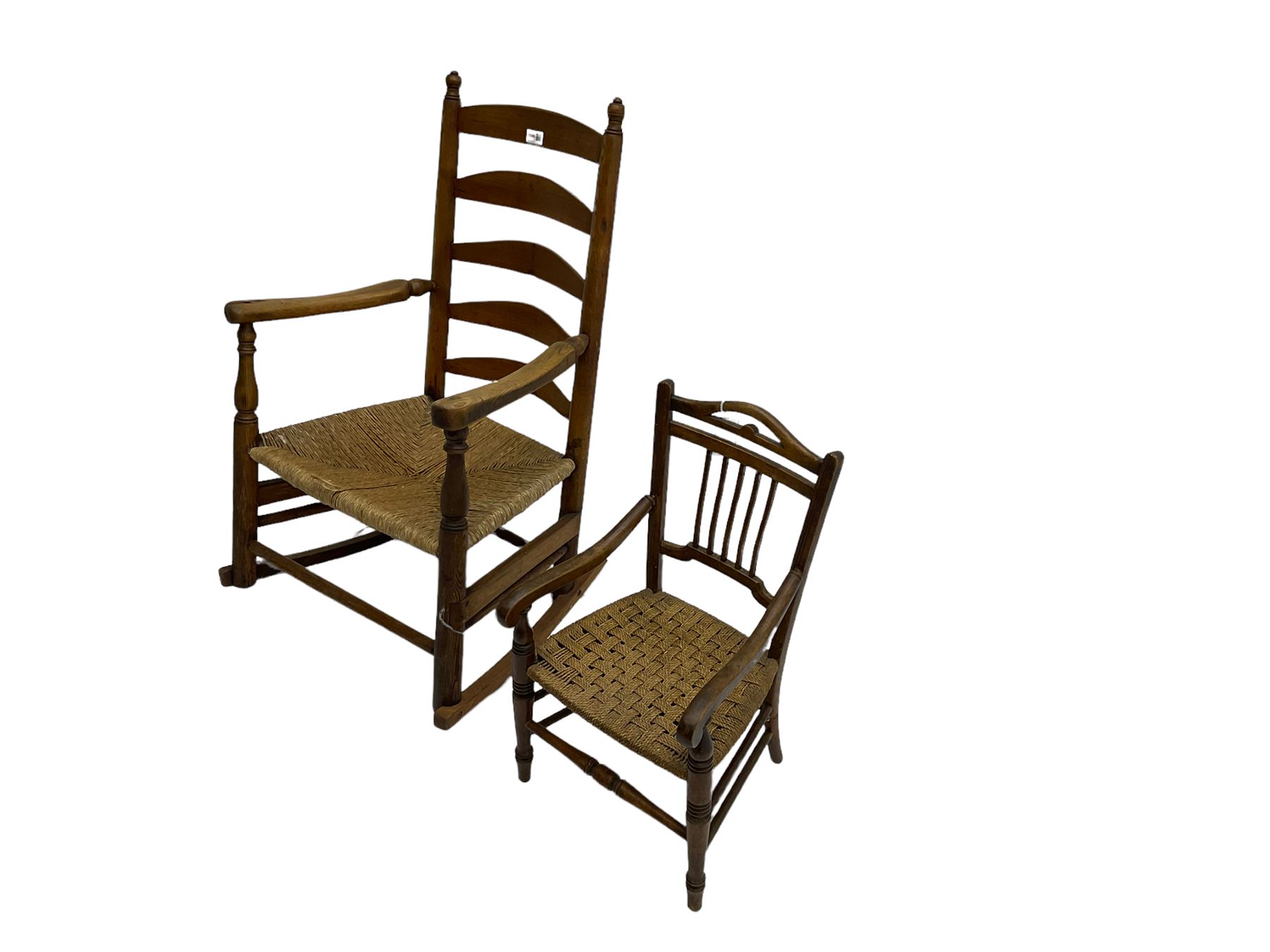 19th century elm rocking chair with rush seat and a 19th century child's chair - Image 2 of 2