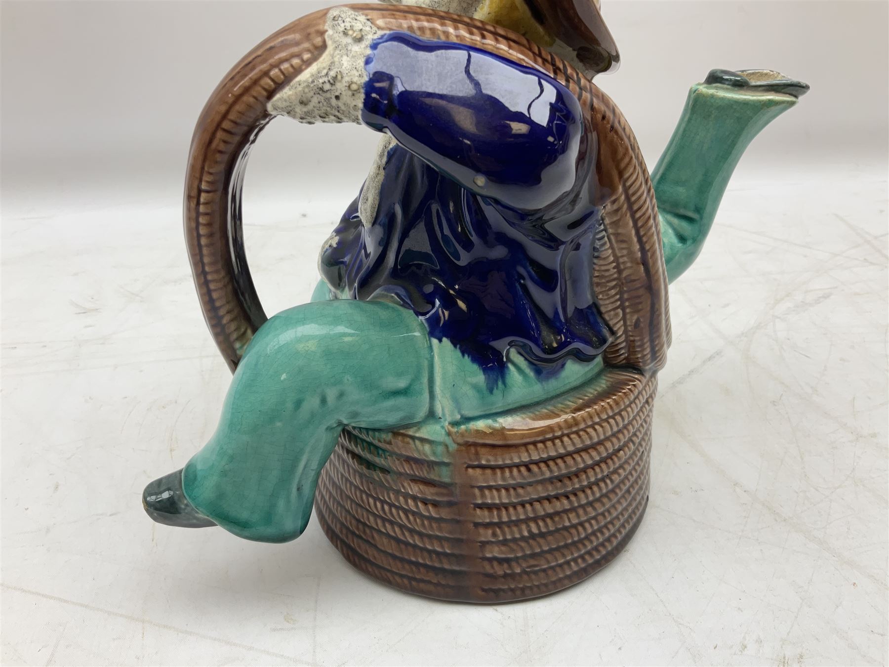 Majolica teapot and cover in the form of an Isle of Man 'Manx Sailor' - Image 4 of 11