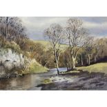 E Charles Simpson (British 1915-2007): 'Winter Trees at Loup Scar - Burnsall'