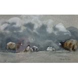 Brian Irving (British 1931-2013): Sheep Resting on a Cloudy Day