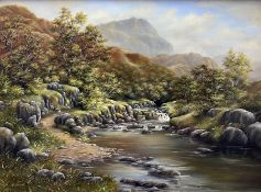 Carl Whitfield (British 1958-): Upland River Landscape