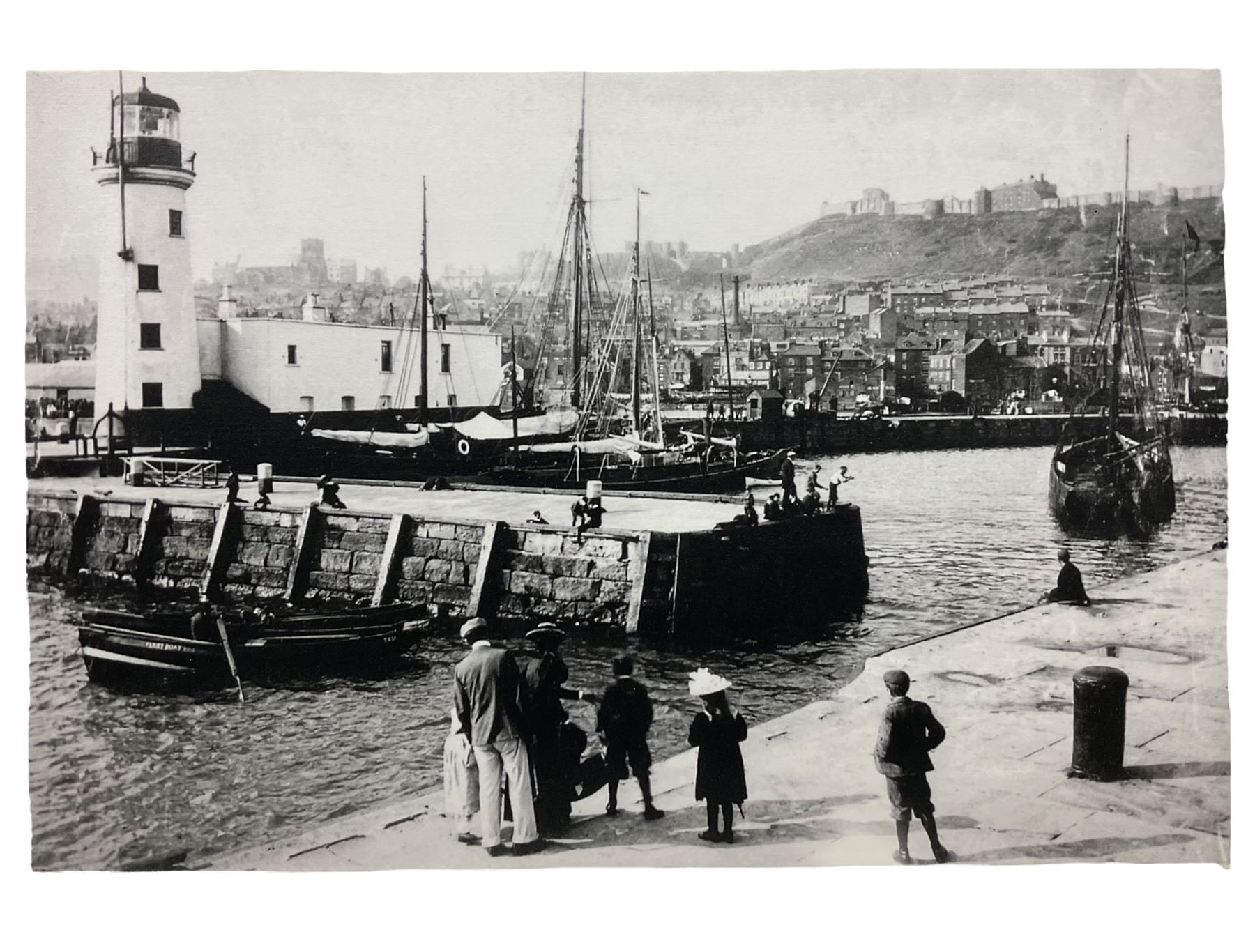 Set five black and white Victorian and later photograph prints of Scarborough on canvas together wit - Image 2 of 7