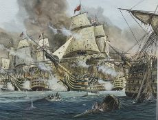John Cooper (British 1942-): 'HMS Victory at the Battle of Trafalgar 21st October 1805'