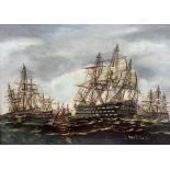 J Middleton (British 19th century): 'Saluting HMS Victory off Spithead Dec 1805'