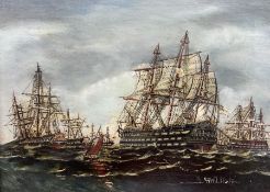 J Middleton (British 19th century): 'Saluting HMS Victory off Spithead Dec 1805'