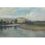 Campbell G Walker (British 20th century): River Landscape with Cattle Watering