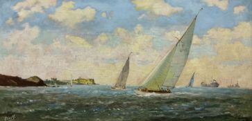 Don Micklethwaite (British 1936-): Yachts and Trawlers off Cornelian Bay Scarborough