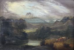 English School (19th century): Cattle in a River Mountainous Landscape