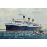 F Patterson (British 20th century): Ships Portrait of the RMS Majestic