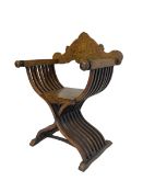 19th century Italian Sorrento style x-framed throne chair or Savonarola chair