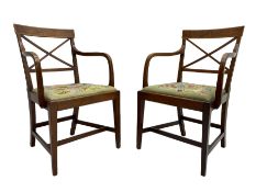 Pair 19th century inlaid mahogany elbow chairs