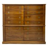 Walnut two sectional military style chest cabinet