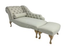 Chaise longue upholstered in striped fabric with buttoned back