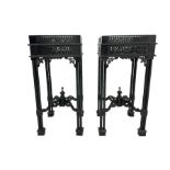 Pair early 20th century black lacquered urn stands