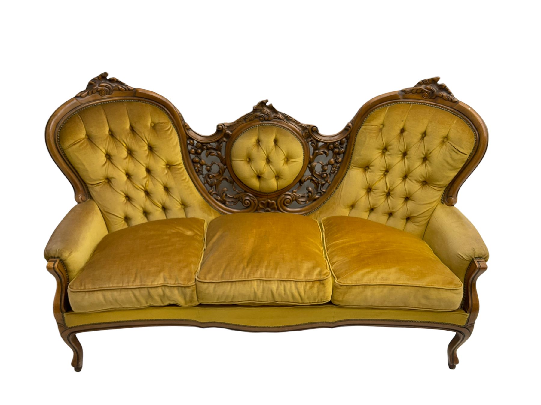 Victorian style stained beech double ended settee - Image 2 of 7