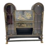 Early 20th century black lacquered and Chinoiserie decorated bureau bookcase