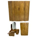 Early to mid-20th century Art Deco style walnut three-piece bedroom suite