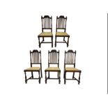 Set five early 20th century oak dining chairs