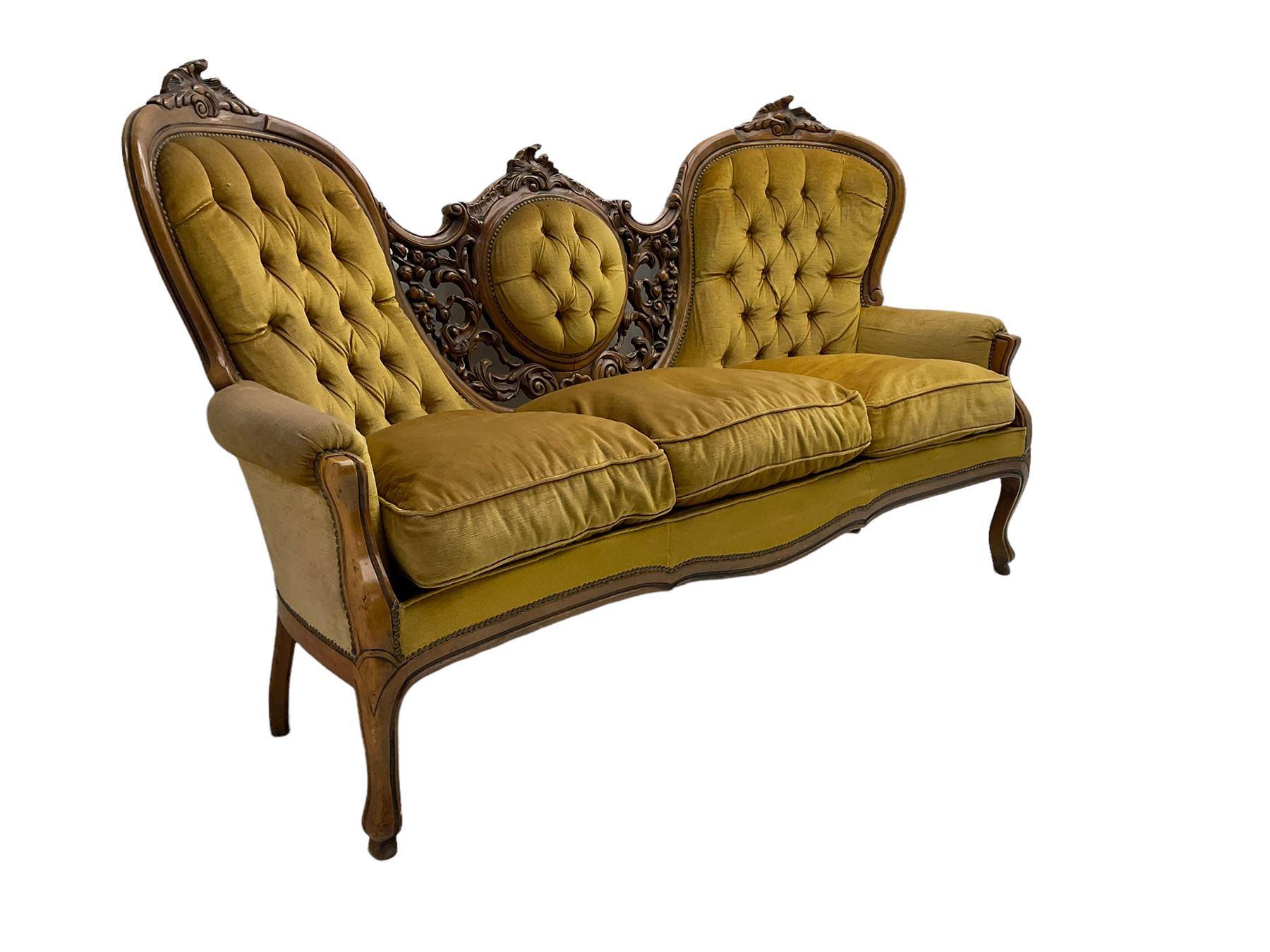 Victorian style stained beech double ended settee - Image 3 of 7