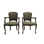 Pair French style stained beech elbow chairs