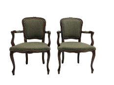 Pair French style stained beech elbow chairs