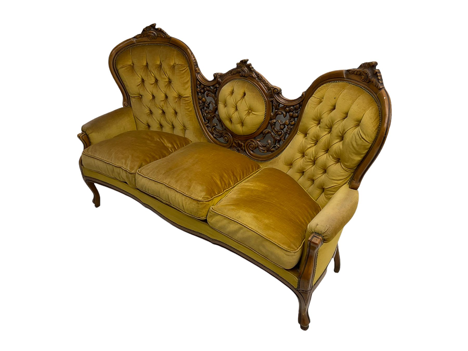Victorian style stained beech double ended settee - Image 4 of 7