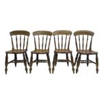 Four 19th century elm and beech farmhouse dining chairs