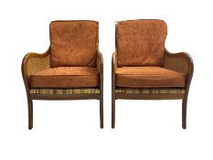 Pair cherry wood bergere armchairs