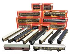 Hornby '00' gauge - six boxed and nine unboxed passenger coaches including LNER teak finish