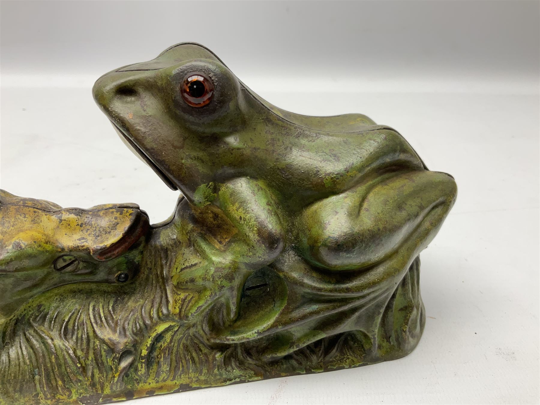 Late 19th century cast-iron mechanical money bank ' Two Frogs' by J & E Stevens & Co; patented 8th A - Image 4 of 9