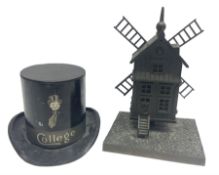 Early 20th century French bronze money bank in the form of a windmill with revolving sails