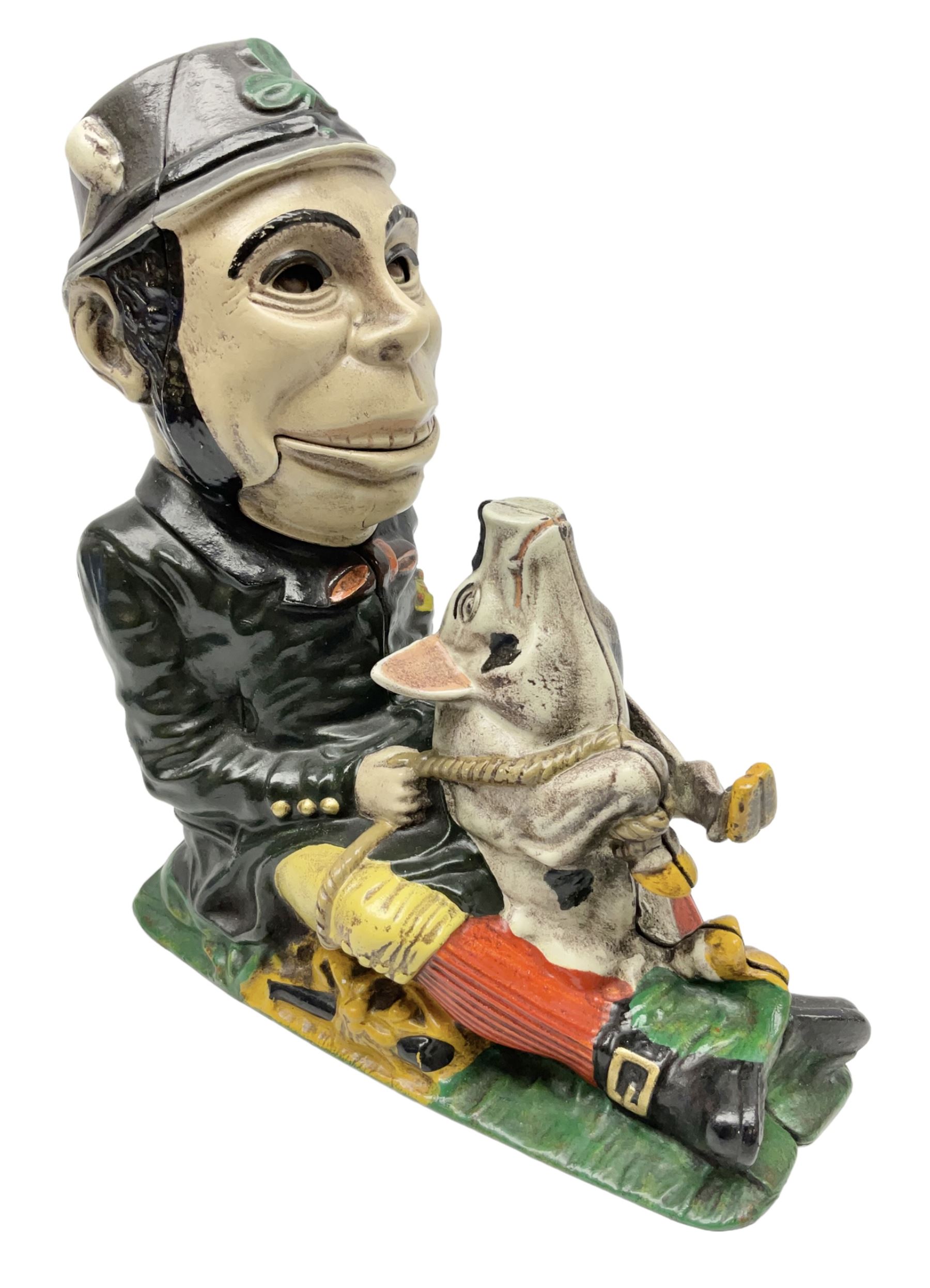 Late 19th century cast-iron mechanical money bank 'Paddy and the Pig' by J & E Stevens; patented 8th