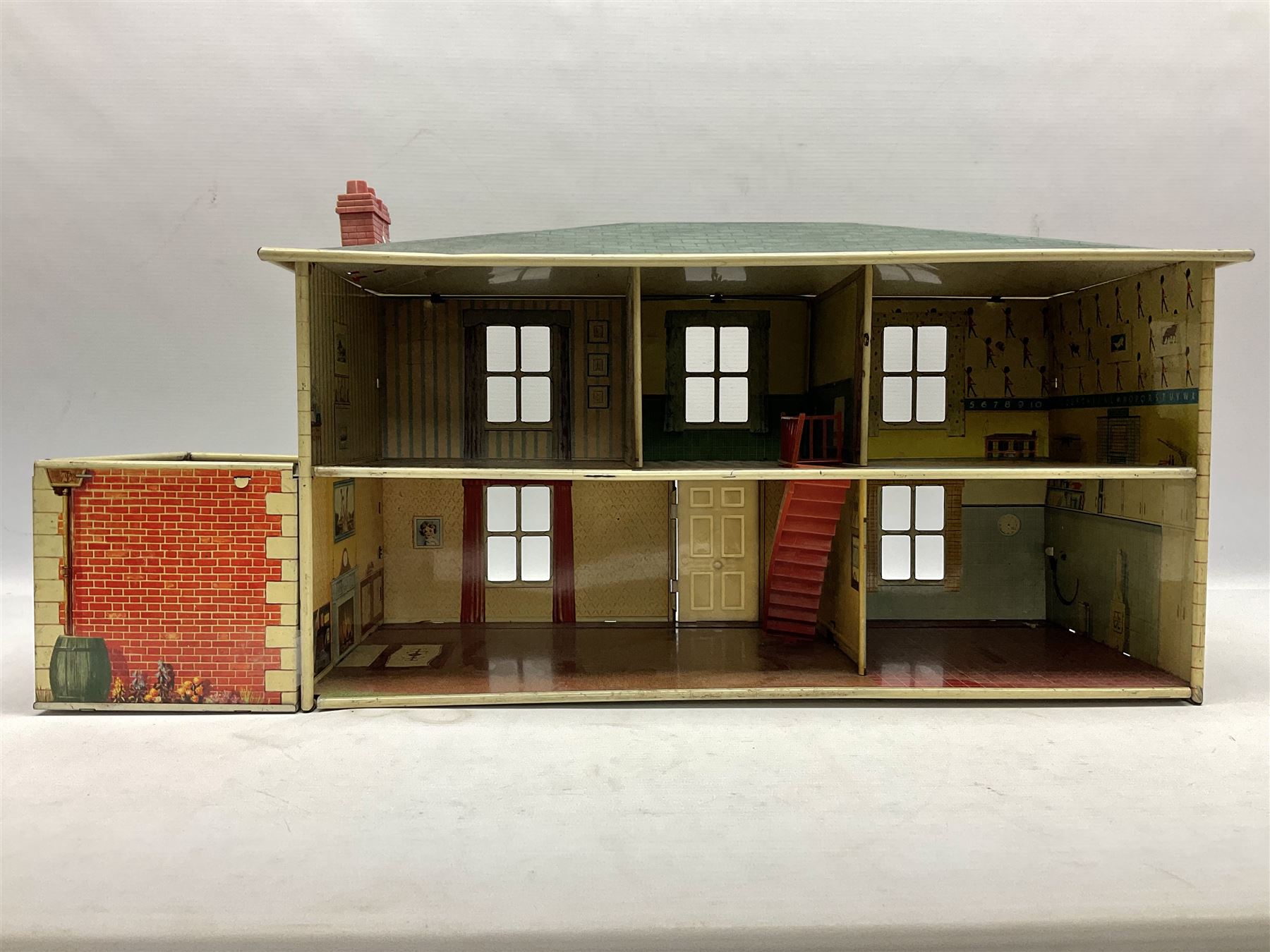 Mid-20th century Mettoy tin-plate double-fronted two-storey doll's house - Image 6 of 11