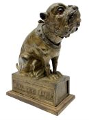 Late 19th century cast-iron mechanical money bank 'Bulldog Bank' by J & E Stevens with coin-on-nose