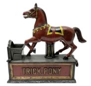 Late 19th century cast-iron mechanical money bank 'Trick Pony' by Shepard Hardware Co; patented 2nd