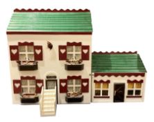 Buttercup Cottage - scratch-built wooden doll's house as a double-fronted two-storey cottage with si