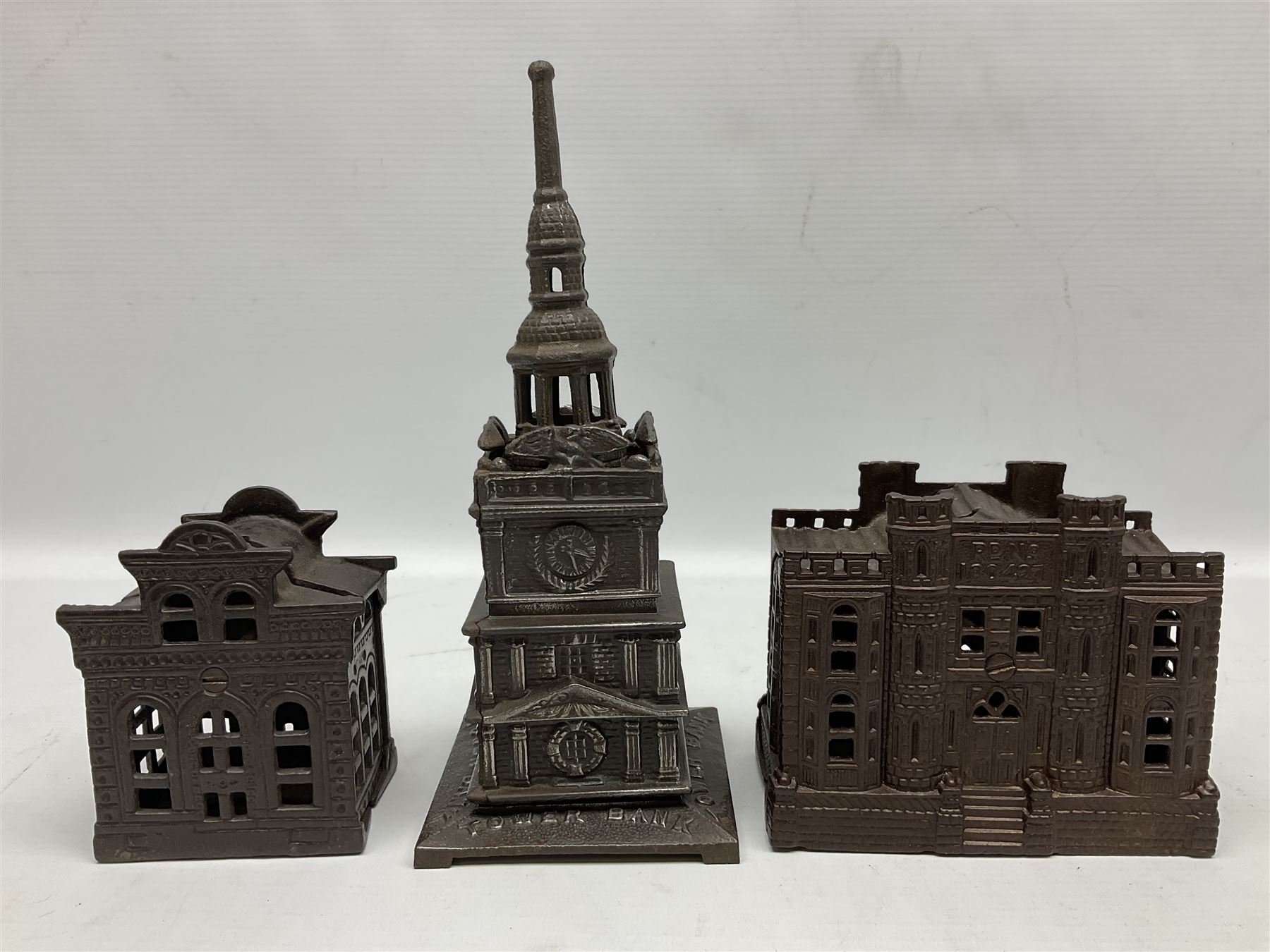 Five early 20th century cast-iron money banks as buildings - 'City Bank' c1904 H10cm; 'County Bank' - Image 2 of 9