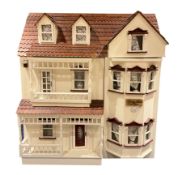 Horse Shoe Cottage - scratch-built wooden doll's house as a three-storey double fronted cottage pain