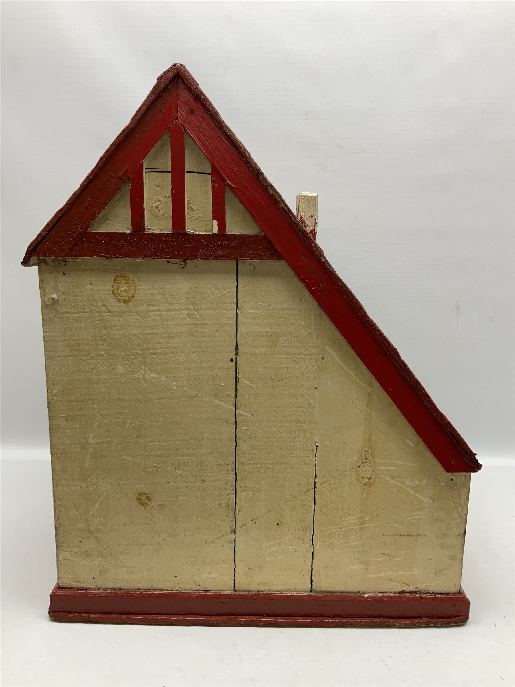 1960s scratch-built wooden doll's house as a red and white painted two-storey house with half-timber - Image 8 of 12