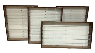 Four die-cast model wall mounting display cases by Picture Pride Displays Sandwell; each with mahoga