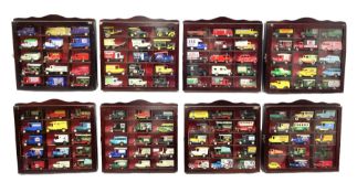 Set of eight wall mounting die-cast model display cabinets