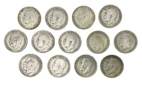 Thirteen King George V 1920 half crown coins