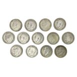 Thirteen King George V 1920 half crown coins