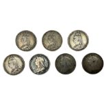 Seven Queen Victoria crown coins