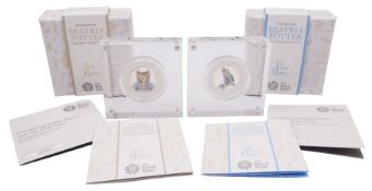 Two The Royal Mint United Kingdom Beatrix Potter silver proof fifty pence coins