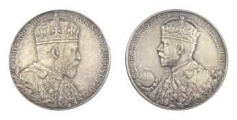 King Edward VII 9th August 1902 and King George V 22nd June 1911 small silver Coronation medals