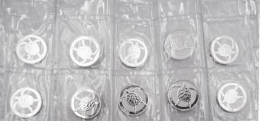 Ten Pobjoy Mint 2020 one ounce fine silver 'Sea Turtle' coins