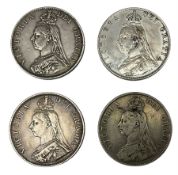 Four Queen Victoria double florin coins